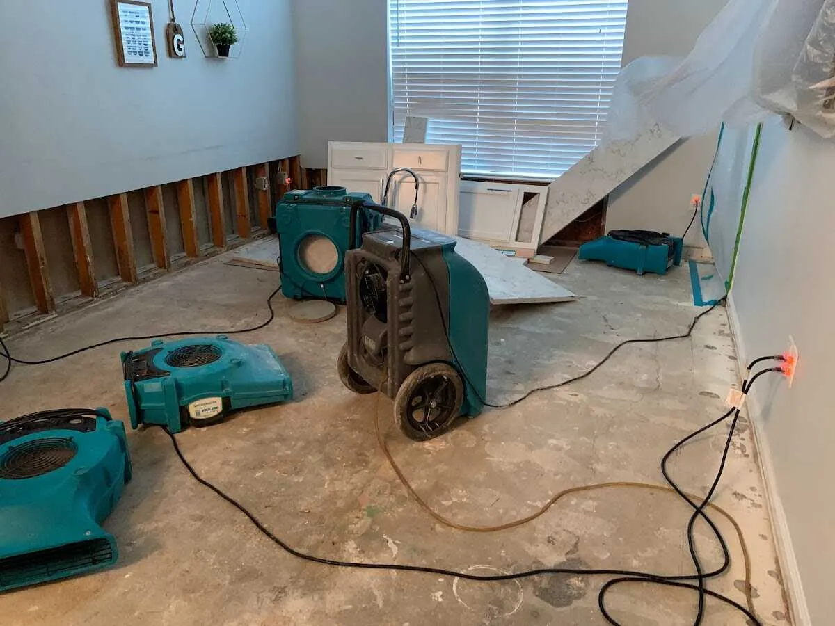 Dehumidifier in flood-cut room for Water Damage Restoration in Saddle Brook